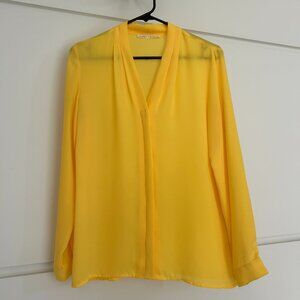 Violet + Claire Yellow Sheer Blouse Womens Size S Long Sleeve V-Neck